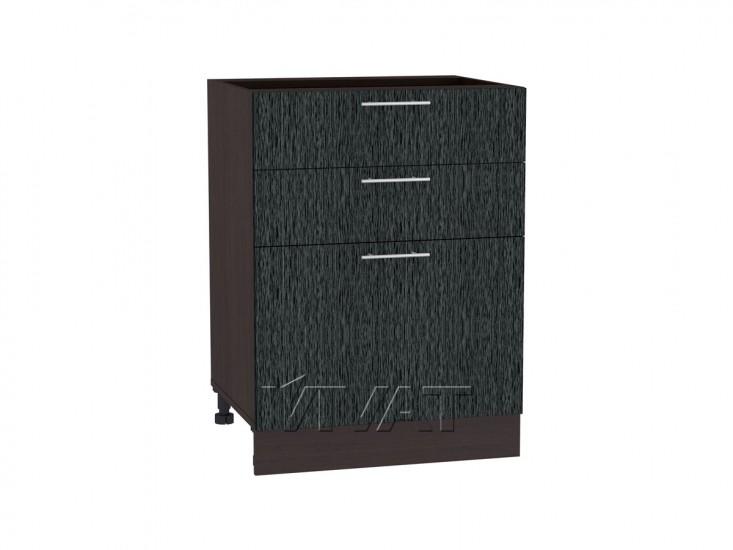 Шкаф нижний с 3-мя ящиками Валерия-М 600 Чёрный металлик дождь / Венге