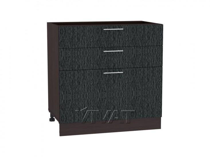 Шкаф нижний с 3-мя ящиками Валерия-М 800 Чёрный металлик дождь / Венге