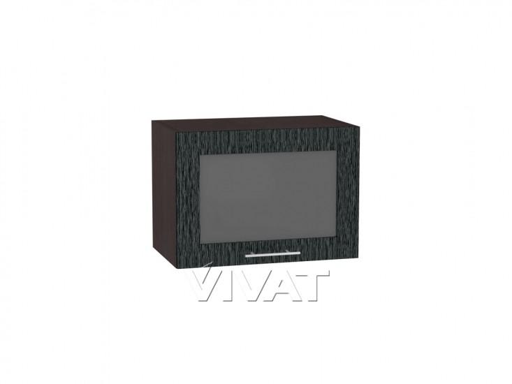 Шкаф верхний горизонтальный со стеклом Валерия-М 500 Чёрный металлик дождь / Венге