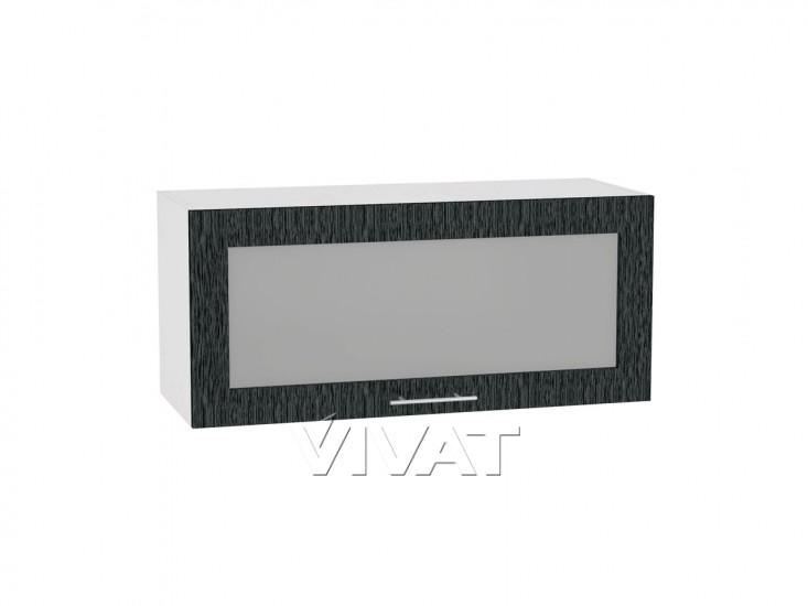 Шкаф верхний горизонтальный со стеклом Валерия-М 800 Чёрный металлик дождь / Белый