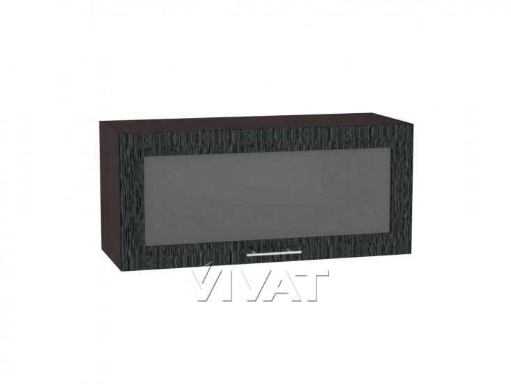 Шкаф верхний горизонтальный со стеклом Валерия-М 800 Чёрный металлик дождь / Венге