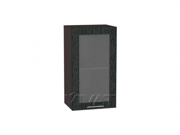 Шкаф верхний со стеклом Валерия-М 400 Чёрный металлик дождь / Венге