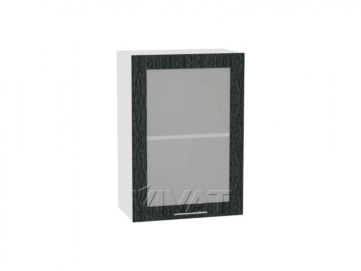 Шкаф верхний со стеклом Валерия-М 500 Чёрный металлик дождь / Белый