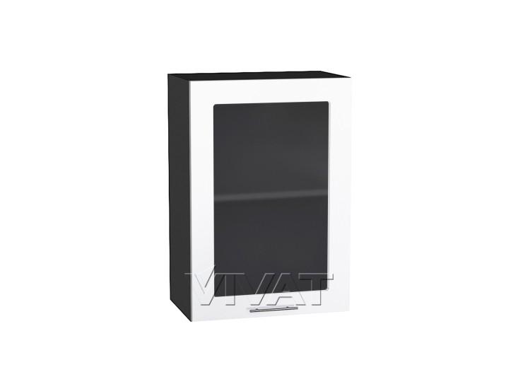 Шкаф верхний со стеклом Валерия-М 500 Белый глянец / Graphite
