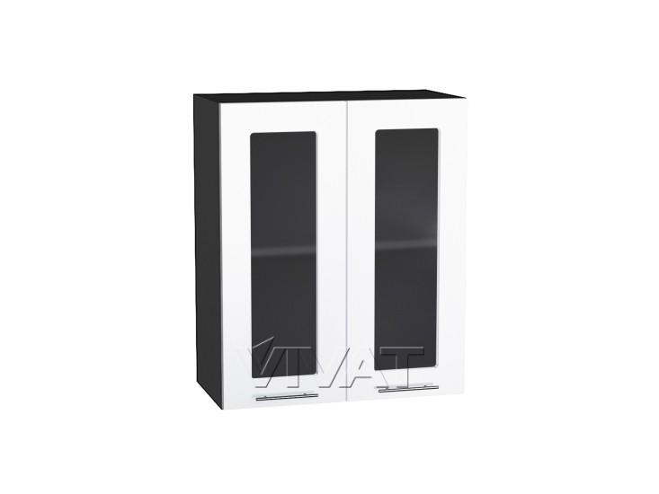 Шкаф верхний со стеклом Валерия-М 600 Белый глянец / Graphite