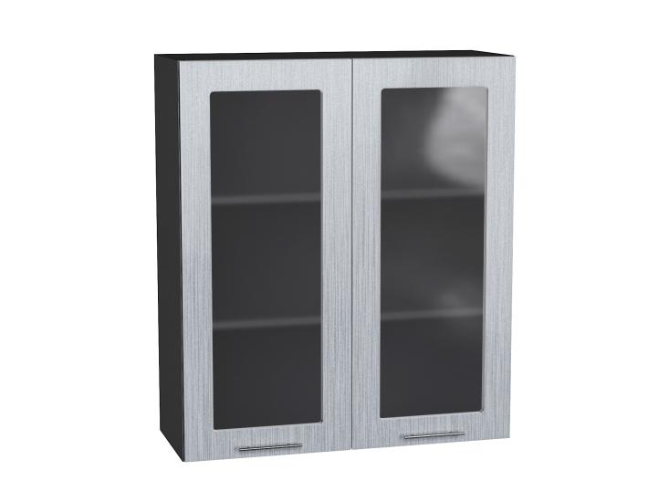 Шкаф верхний со стеклом Валерия-М 800Н Серый металлик дождь светлый / Graphite