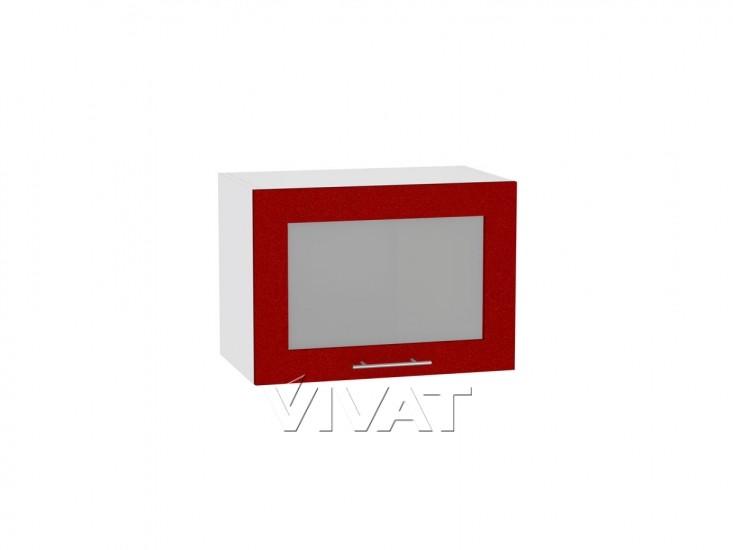 Шкаф верхний горизонтальный со стеклом Валерия-М 500 Гранатовый металлик / Белый