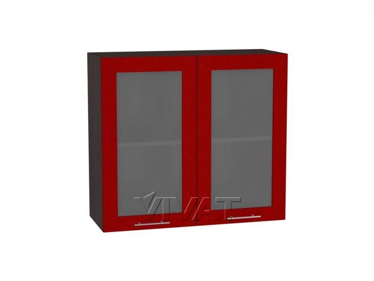 Шкаф верхний со стеклом Валерия-М 800 Гранатовый металлик / Венге