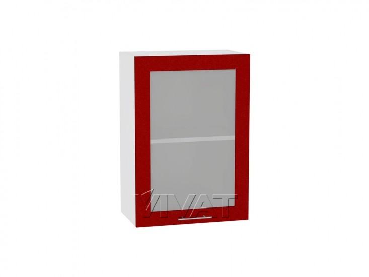 Шкаф верхний со стеклом Валерия-М 500 Гранатовый металлик / Белый