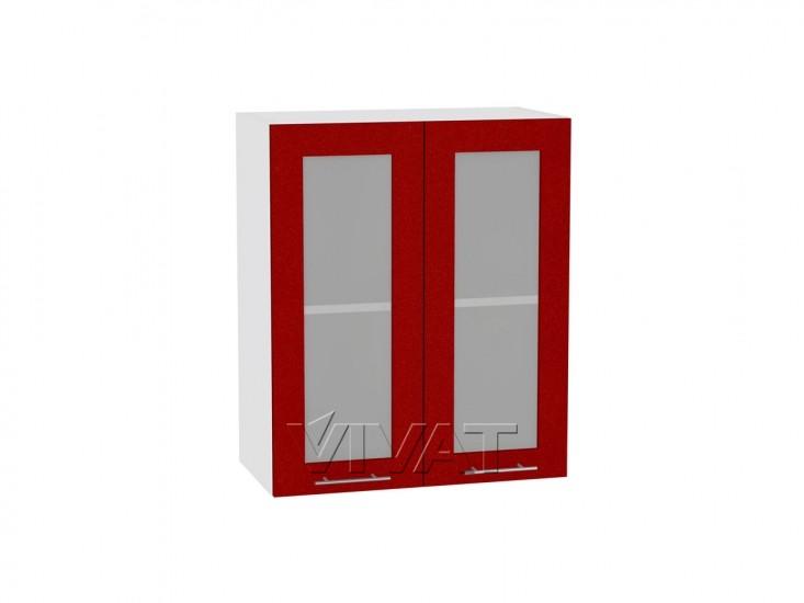 Шкаф верхний со стеклом Валерия-М 600 Гранатовый металлик / Белый