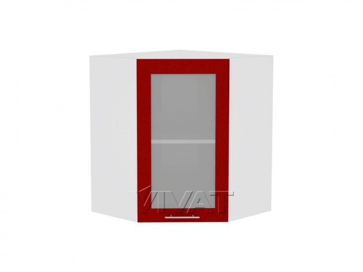 Шкаф верхний угловой со стеклом Валерия-М 590 Гранатовый металлик / Белый