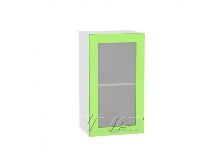Шкаф верхний со стеклом Валерия-М 400 Салатовый глянец / Белый