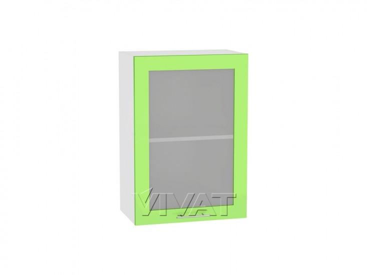 Шкаф верхний со стеклом Валерия-М 500 Салатовый глянец / Белый