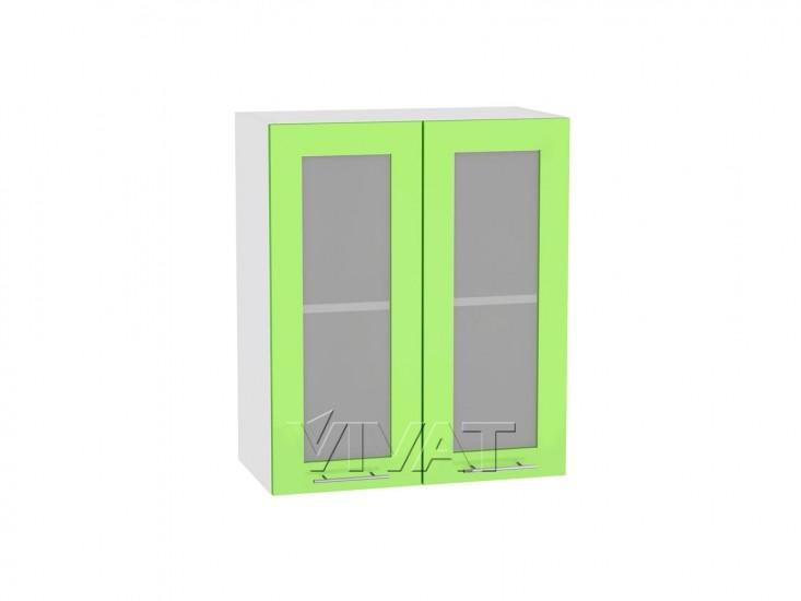 Шкаф верхний со стеклом Валерия-М 600 Салатовый глянец / Белый