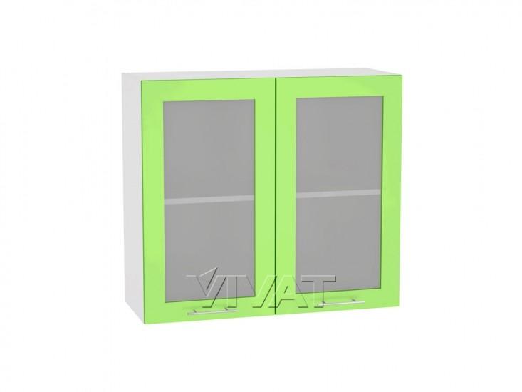 Шкаф верхний со стеклом Валерия-М 800 Салатовый глянец / Белый