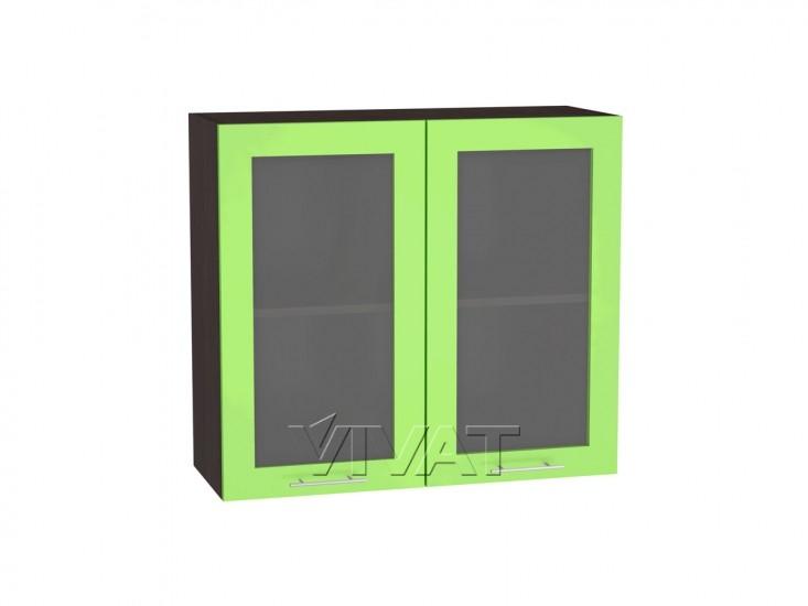 Шкаф верхний со стеклом Валерия-М 800 Салатовый глянец / Венге