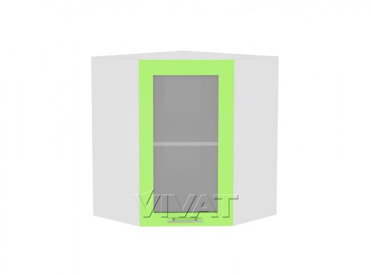 Шкаф верхний угловой со стеклом Валерия-М 590 Салатовый глянец / Белый