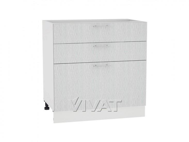 Шкаф нижний с 3-мя ящиками Валерия-М 800 Серый металлик дождь светлый / Белый