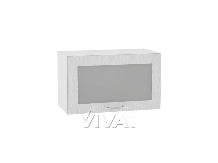 Шкаф верхний горизонтальный со стеклом Валерия-М 600 Серый металлик дождь светлый / Белый