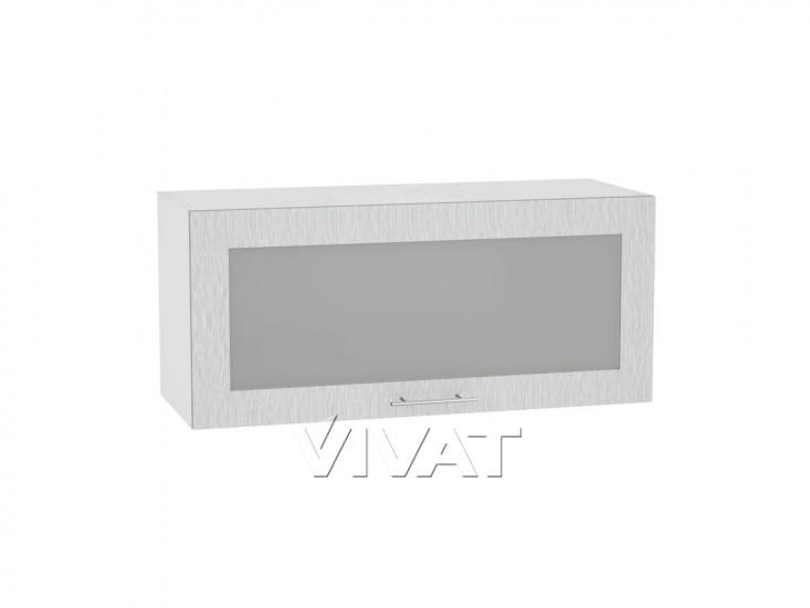 Шкаф верхний горизонтальный со стеклом Валерия-М 800 Серый металлик дождь светлый / Белый