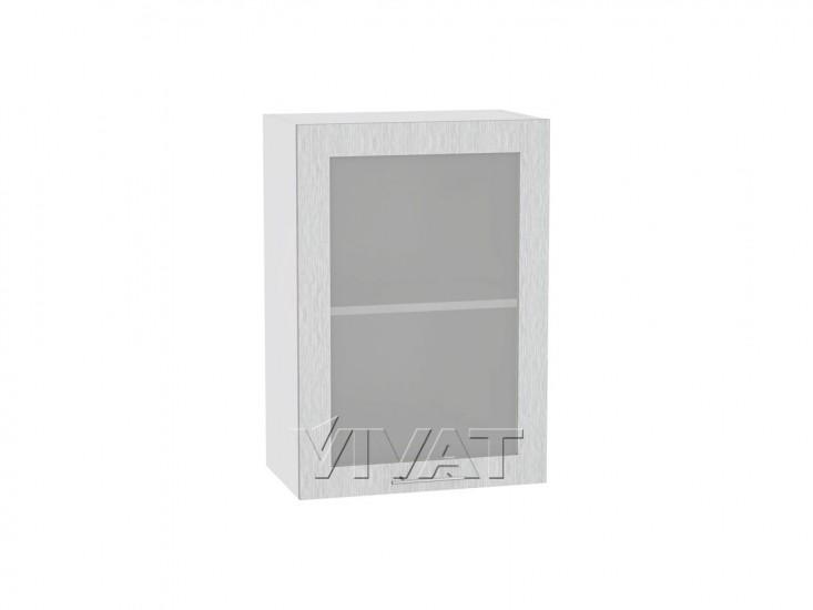 Шкаф верхний со стеклом Валерия-М 500 Серый металлик дождь светлый / Белый