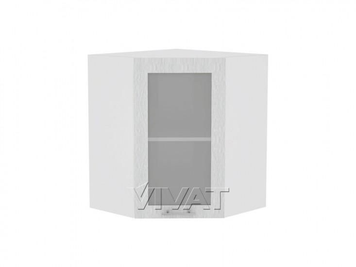 Шкаф верхний угловой со стеклом Валерия-М 590 Серый металлик дождь светлый / Белый