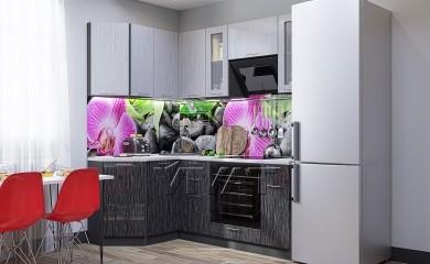 Угловая кухня Валерия-М-04 Серый металлик дождь светлый/Черный металлик дождь