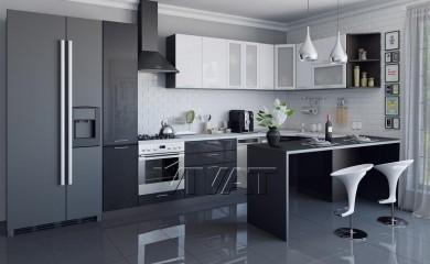 Угловая кухня Валерия-М-05 Белый металлик/Чёрный металлик