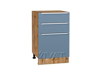 Шкаф нижний с 3-мя ящиками Фьюжн 500 Silky Blue / Дуб Вотан