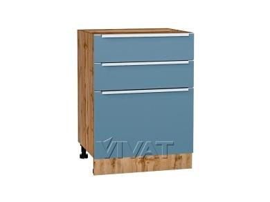 Шкаф нижний Фьюжн 600 с 3-мя ящиками Silky Blue / Дуб Вотан