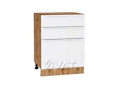 Шкаф нижний Фьюжн 600 с 3-мя ящиками Silky White / Дуб Вотан