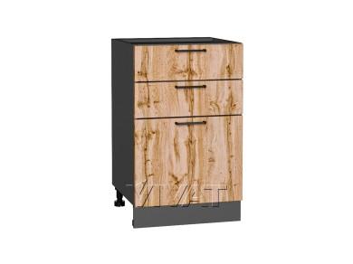 Шкаф нижний с 3-мя ящиками Флэт 500 Wotan Oak 2S / Graphite