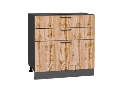 Шкаф нижний с 3-мя ящиками Флэт 800 Wotan Oak 2S / Graphite