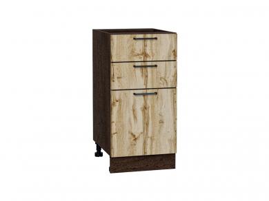 Шкаф нижний с 3-мя ящиками Флэт 400 Wotan Oak 2S / Венге