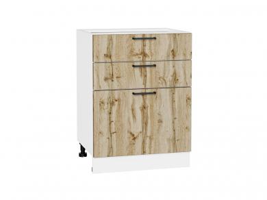 Шкаф нижний с 3-мя ящиками Флэт 600 Wotan Oak 2S / Белый