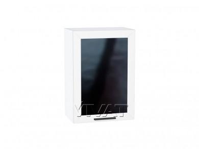 Шкаф верхний со стеклом Глетчер 500 Айленд Силк / Белый