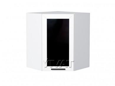 Шкаф верхний угловой со стеклом Глетчер 590 Айленд Силк / Белый