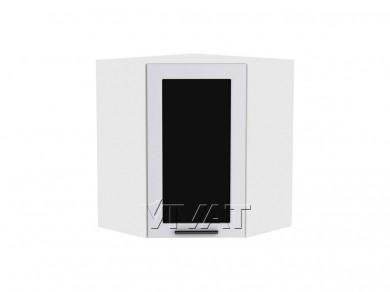 Шкаф верхний угловой со стеклом Глетчер 590Н Гейнсборо Силк / Белый