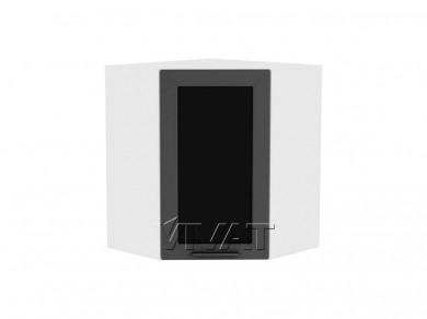 Шкаф верхний угловой со стеклом Глетчер 590Н Маренго Силк / Белый