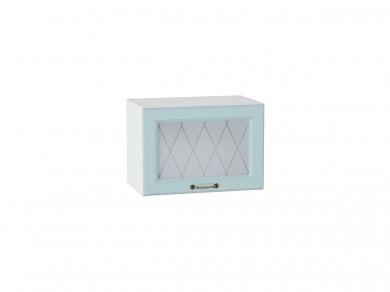 Шкаф верхний горизонтальный со стеклом Ницца 500 Голубой / Белый