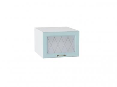 Шкаф верхний горизонтальный с увеличенной глубиной со стеклом Ницца 510 Голубой / Белый
