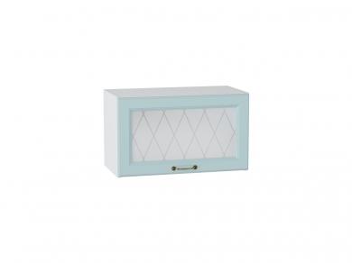 Шкаф верхний горизонтальный со стеклом Ницца 600 Голубой / Белый