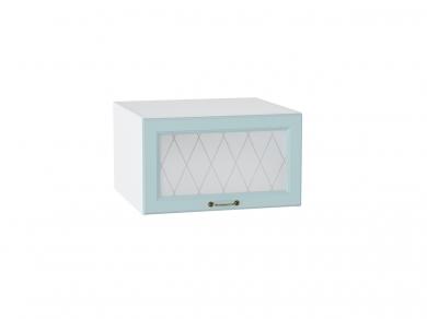 Шкаф верхний горизонтальный с увеличенной глубиной со стеклом Ницца 610 Голубой / Белый