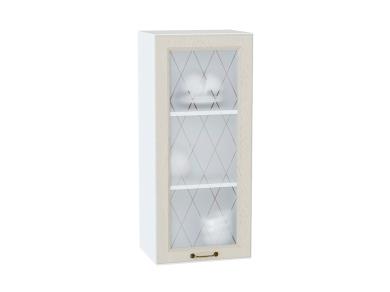 Шкаф верхний со стеклом Ницца 400Н Дуб крем / Белый