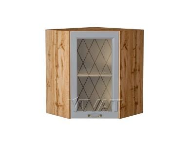 Шкаф верхний угловой со стеклом Ницца 590 Графит / Дуб Вотан