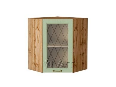 Шкаф верхний угловой со стеклом Ницца 590 Дуб оливковый / Дуб Вотан