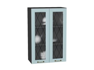 Шкаф верхний со стеклом Ницца 600Н Голубой / Graphite