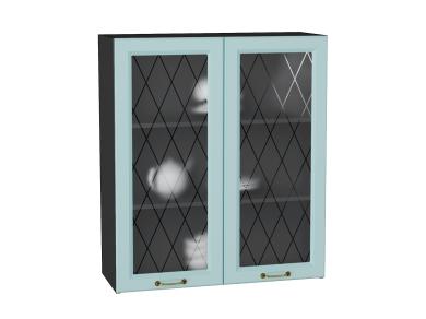 Шкаф верхний со стеклом Ницца 800Н Голубой / Graphite