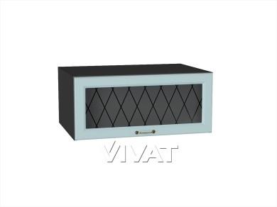 Шкаф верхний горизонтальный с увеличенной глубиной со стеклом Ницца 810 Голубой / Graphite