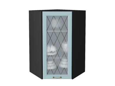 Шкаф верхний угловой со стеклом Ницца 590Н Голубой / Graphite